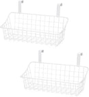 LeleCAT White Basket with hook Grid Storage Basket,Hang it behind a door or on a railing,Over the Cabinet Door,2 Pack by CozyNest Decor