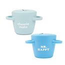 Snack Cups for Toddlers by Bella Tunno, Set of 2 Silicone Spill Proof Food Containers with Lids, Babies & Kids 6-12 Months, Mr. Happy & Cheerio Mate by TinyTreasures Baby Boutique