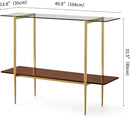 Glass Console Table for Living Room, Foyer & Entrance, 2-Tiers Mid-Century Modern Sofa Table with Clear Glass Top, Walnut Finish Wood Top and Gold Finish Metal Frame by CozyNest Decor