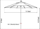 EliteShade USA 10-Year-Non-Fading 11Ft Market Umbrella Patio Outdoor Cylinder Auto Push-up Table Umbrella with Ventilation, Heather Beige