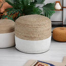 Signature Design by Ashley Sweed Valley Jute & Cotton Pouf, 19 x 19 Inches, Beige & White by CozyNest Decor