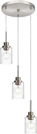 3-Light Contemporary Pendant Lighting with Clear Seeded Glass,Brushed Nickel Dining Room Chandelier Light Fixture Modern Kitchen Island Cluster Hanging Ceiling Pendant Lights for Sink Bar by CozyNest Decor