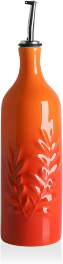 Sweejar Ceramic Olive Oil Dispenser Bottle, 24 Oz Relief Opaque Oil Cruet Protects To Reduce Oxidation, Suitable for Storage Soy Sauce, Coffee Syrup, Liquids, Set of 1 (Gradient Orange) by CozyNest Decor