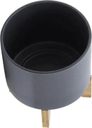 Sagebook Home 8" Ceramic Planter, Matte Gray Planter, Indoor/Outdoor Planter on Wooden Stand - Use for Succulent Pot, Plants, Flowers and More by GreenHaven Gardens