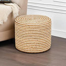 Wimarsbon 18'' Ottoman Pouf, Natural Braided Poof, Rustic Handweave Lounge Pouffe, Boho Footrest Stool for Bedroom, Accent Table or Seat for Living Room (Natural Water Hyacinth + White Cotton Rope) by CozyNest Decor