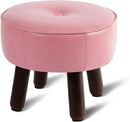 Small Foot Stool Round Pouf Ottoman, 13'' Leather Foot Rest with Non-Skid Rubber Legs, Foolstool Ottomans for Couch, Sofa Footrest Step Stool for Living Room Bedroom Entryway Office, Pink by CozyNest Decor