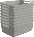 Curver Jute Decorative Plastic Organization and Storage Basket Perfect Bins for Home Office, Closet Shelves, Kitchen Pantry and All Bedroom Essentials, Small, Grey, Set of 8 by TinyTreasures Baby Boutique