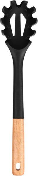 Silicone Pasta Fork, Kitchen Heat Resistant Noodle Spoon Server, BPA Free Spaghetti Strainer,12.8 inch (Black) by CozyNest Decor