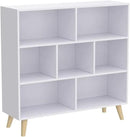 IOTXY Wooden Open Shelf Bookcase - 3-Tier Floorstanding Display Cabinet Rack with Legs, 7 Cubes Free Standing Bookshelf, Warm White by CozyNest Decor
