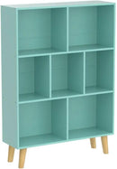 LEYAOYAO 7 Cube Bookshelf 3-Tier Bookcase with Legs, Mint-Green Kids Book Shelf Cute Storage Organizer, Toy Shelves Bookshelves,Wood Display Bookcases by CozyNest Decor
