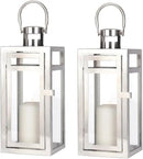 TRIROCKS Set of 2 Stainless Steel Decorative Lantern 12'' High Metal Hanging Lantern with Clear Glass Panels Perfect for Home Decor Living Room Parties Events Tabletop Indoors Outdoors (Silver) by CozyNest Decor