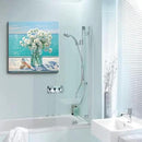 Bathroom Decor Ocean Daisy Flower Canvas Wall Art Coastal Nautical Seashell Seascape Framed Picture Ocean Theme Seascape Painting Artwork for Bedroom Home Decoration Square Blue 14x14" by CozyNest Decor