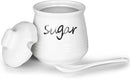HAOTOP 12oz Sugar Bowl with Lid and Spoon,Ceramic Sugar Jar Sugar Dispenser Sugar Container Coffee Bar Accessories, Kitchen Countertop Canisters, White by CozyNest Decor