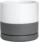 D'vine Dev Ceramic Planter Pot with Drainage Hole and Saucer, Indoor Cylinder Round Flower Pot, 4.6 Inch, White/Speckled Grey, 94-O-B-6 by GreenHaven Gardens