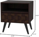 Bme Georgina Solid Wood Nightstand With 1 Drawer & Open Shelf- Fully Assembled Mid Century Modern Side Table - Geometric Pattern Bedside Dresser for Bedroom and Living Room by CozyNest Decor