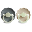 FRIGG Daisy Night SilkySoft Silicone Baby Pacifier | Made in Denmark | BPA-Free (French Gray/Croissant, 6-18 Months) by TinyTreasures Baby Boutique