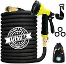 J&B XpandaHose 75ft Expandable Garden Hose with Holder - Heavy Duty Superior Strength 3750D - 4 -Layer Latex Core - Extra Strong Brass Connectors and 10 Spray Nozzle w/Storage Bag (Black 75) by GreenHaven Gardens