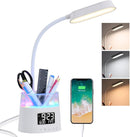 WILIT LED Desk Lamps for Home Office with Pen Holder, Table Lamp for Bedroom with USB Charging Port & Clock, RGB Night Light, Study Lamp for Kids Student, Desk Lamp for College Dorm Room Essentials by TinyTreasures Baby Boutique