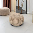 REDEARTH Round Pouf Ottoman - Hand Knitted Cable Boho Poof Home Décor Pouffe Circular Footrest for Living Room - Nursery - Bedroom - Lounge 100% Cotton (18”x18”x14”) - Beige Ivory by CozyNest Decor