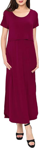 Smallshow Women's Maternity Nursing Dresses Split Long Dress for Breastfeeding by TinyTreasures Baby Boutique