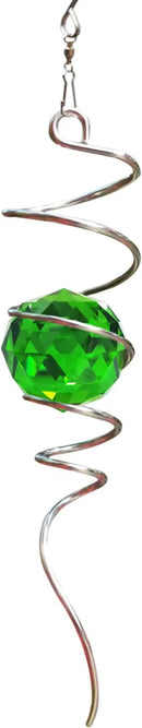 Fonmy Gazing Ball Spiral Tail -Decorative Wind Spinner Sun Catcher Rainbow Maker 11 inch Tail and 2 inch Green Crystal Orb. Indoor Outdoor Garden Decoration -13 inch Height by GreenHaven Gardens