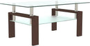 Glass Coffee Table for Living Room, Mordern Sofa Center Tables with Storage, Brown Metal Leg, Rectangle Tempered Glass Center Table Home Furniture by CozyNest Decor