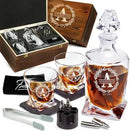 Frolk Personalized Whiskey Decanter and Stones Set - Customized Gift for Him - Men, Dad, Father - Twisted Whiskey Decanter, 2 XL Glasses, 6 XL Whiskey Chillers, 2 Coasters, Tongs, Pouch in Wooden Box by CozyNest Decor