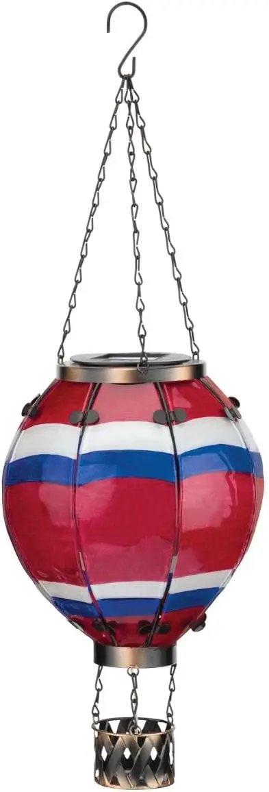 Regal Art & Gift Hot Air Balloon Solar Lantern – Hanging Solar-Powered LED Lights, Waterproof Portable Decorative Outdoor Lamp Made of Metal & Glass for Garden, Patios & Pathway – Stripe (Large), photo 2 of 9