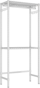 Over Washer and Dryer Shelves,2 Tier Adjustable Height Wire Shelving Laundry Room Storage Organization Clothes Drying Rack with Hanger Rod&Hooks,Space Saving Organizers Shelf,White by CozyNest Decor