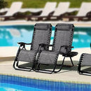 Nazhura Set of 2 Relaxing Recliners Patio Chairs Adjustable Steel Mesh Zero Gravity Lounge Chair Beach Chairs with Pillow and Cup Holder(Grey) by CozyNest Decor