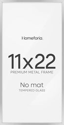 Homeforia 11x22 Newspaper Frame Silver, High End Metal 11 x 22 Picture Frame without Mat, 22x11 Thin Silver Poster Frames for Wall, 11by22 inch Display Photo Frames, Tempered Glass, Wall Kit, Set of 1 by CozyNest Decor