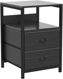 Furologee Nightstand Set of 2, Black Oak, with Charging Station and USB Ports, Side Tables with 2 Fabric Drawers, Bedside Tables with Storage Shelf & Hooks, for Living Room/Bedroom by CozyNest Decor