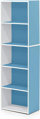 Furinno Luder Bookcase / Book / Storage , 5-Tier, White / Light Blue by TinyTreasures Baby Boutique