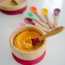 Avanchy Baby Spoons 5 Bamboo and Silicone Set, Self Feeding Food Utensils, 4 Months Baby Led Weaning, 5 Pack W/Pink by TinyTreasures Baby Boutique
