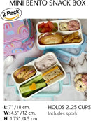 kinsho Glitter Bento Snack Containers with Lids, Mini Bento-box Lunch-Box for Toddler Daycare and Small Kids, Travel Meal Container, Leak-proof 2 pack Set, Pastel Blue + Teal Sparkle by TinyTreasures Baby Boutique