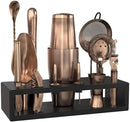 Highball & Chaser Bartender Kit with Black Bamboo Stand Beautiful Cocktail Shaker Set and Bar Tools Stainless Steel Boston Shaker Bartender Kit with Stand (Antique Copper) by CozyNest Decor