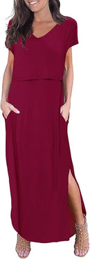 Smallshow Women's Maternity Nursing Dresses Split Long Dress for Breastfeeding by TinyTreasures Baby Boutique