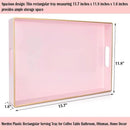 Large Pink Rectangular Decorative Tray – Plastic Serving Tray with Handles for Coffee Table, Ottoman, Living Room, 15.7” x 11.8” x 1.6 by CozyNest Decor
