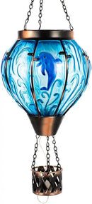 Blue Dolphin Hot Air Balloon Solar Lantern with Flame Flickering Light LED Glass Hanging Solar Lanterns Outdoor Waterproof Hot Air Balloon Decor for Patio Yard Garden Mother Day Gift for Women by GreenHaven Gardens