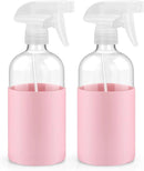 2 Pack Glass Spray Bottles with Long Silicone Sleeve, 16 oz Empty Refillable Containers with Adjustable Spray Nozzles, Spray Bottles for Hair, Cleaning Solutions and Plants Pink by GreenHaven Gardens