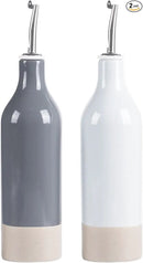 famiware Milkyway 16oz Ceramic Olive Oil Dispenser Bottle, Olive Oil and Vinegar Dispenser Bottle Set of 2 with Stainless Steel Pourers, Suitable for Storage Vinegar, Liquids, Light Gray and Dark Gray by CozyNest Decor