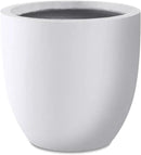 Kante 14 Inch Dia Round Concrete Planter, Indoor Outdoor Large Plant Pot with Drainage Hole and Rubber Plug for Home Patio Garden, Pure White by GreenHaven Gardens