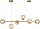 KCO Lighting Globe Linear Chandelier 6 Light Amber Glass Pendant Light Fixture Gold Kitchen Island Lighting Long Brass Sputnik Chandelier Dining Room Light Fixtures Over Table by CozyNest Decor