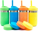 Elk and Friends 14oz Stainless Steel Kids + Toddler Drinking Cups | The Original Mason Jars with Lids + Sleeves + Straws | Smoothie Cups | Spill Resistant | Dishwasher Safe | 4 Pack by TinyTreasures Baby Boutique