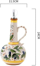 Italian Ceramic Olive Oil Dispenser Bottle 23oz, Hand Painted Olive Oil Bottles, Decorative Stoneware Olive Oil Cruet for Kitchen with Stainless Steel Spout for Oils, Sauces, Vinegar by CozyNest Decor