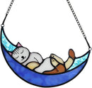 BOXCASA Sleeping Cat Stained Glass Windown Hanging,Cat on Moon Beautiful Handcrafted Sun Catcher Gifts for Daughter,Mothers Day,Christmas and Cat Lover by GreenHaven Gardens