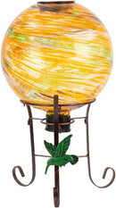 10" Diameter Solar Gazing Ball and 8.5" Metal Stand Indoor Outdoor Garden Ornament Glass Globe Sphere Yard Art Gazing Globe for Garden,Home,Lawn,Porch,Patio Birthday Gift for Women(Orange) by CozyNest Decor