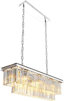 L39.4 Chrome Rectangle Modern Crystal Chandeliers Lighting Rectangular Pendant Ceiling Lights Fixture Lamp for Dining Living Room by CozyNest Decor