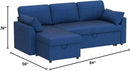 VanAcc Sleeper Sofa - 2 in 1 Pull Out Couch Bed with Storage Chaise for Living Room, Linen Blue by CozyNest Decor