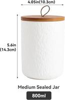 Black White Ceramic Coffee Canister Tea Canister with Seal Wood Lid, Airtight Coffee Storage Container for Coffee Bean, Ground Coffee, Sugar, Cookie Candy jar (White, 800ml) by CozyNest Decor